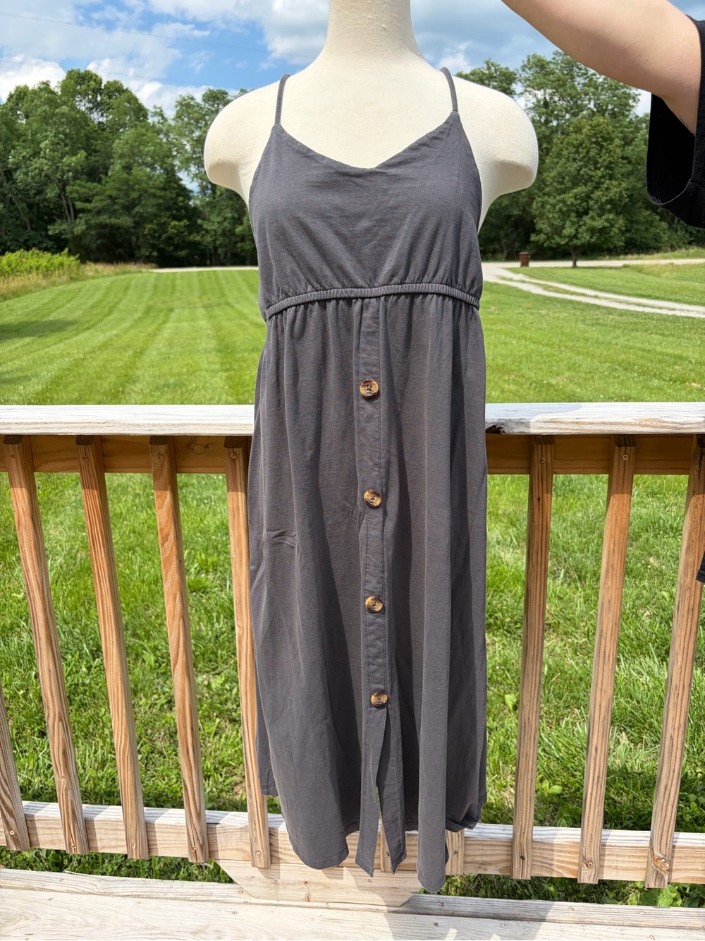ZARA DARK GREY MIDI DRESS 2018 SPAGHETTI STRAP SZ L GOTTAGECORE BUTTON